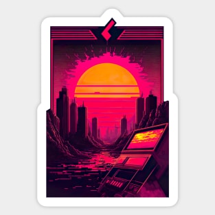 Synthwave Sun Over A Post-Apocalyptic City Sticker